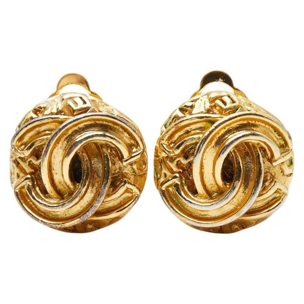 CHANEL Vintage Gold Logo Earrings - Picture 2 of 5